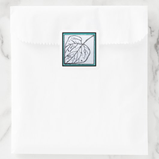 Peacock & Leaf series - Leaf Sq Seal Turquoise Vierkante Sticker (Tas)