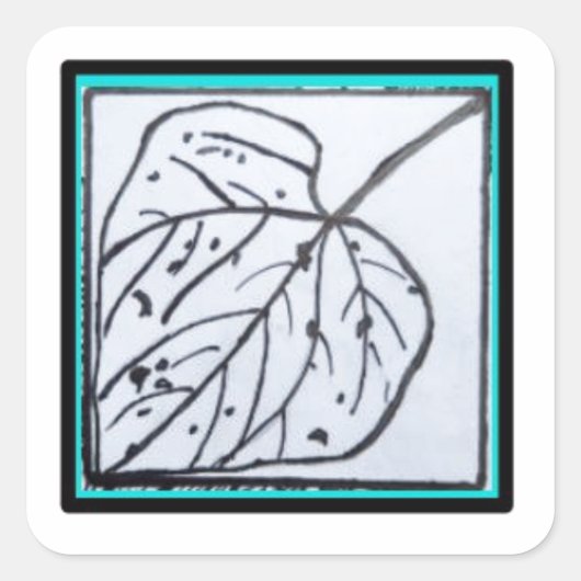 Peacock & Leaf series - Leaf Sq Seal Turquoise Vierkante Sticker (Voorkant)