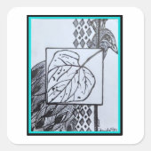 Peacock & Leaf Sticker -Blk & Turquoise (Voorkant)