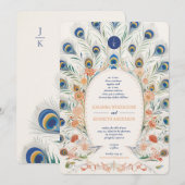 Peacock Lijst | Monogram bruiloft Kaart (Voorkant / Achterkant)