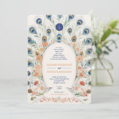 Peacock Lijst | Monogram bruiloft Kaart (Staand voorkant)
