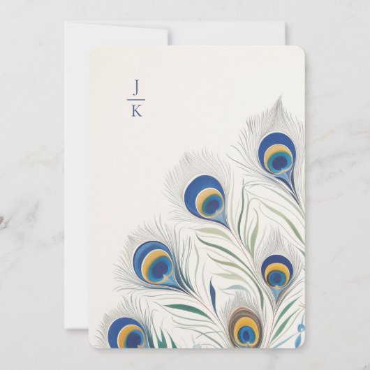 Peacock Lijst | Monogram bruiloft Kaart (Achterkant)