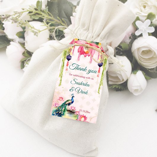 Peacock lotus Indiase bruiloft dank u gunst Cadeaulabel