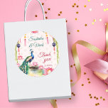 Peacock lotus Indiase bruiloft dank u gunst Ronde Sticker<br><div class="desc">Peacock en lotus waterverf Indiase bruiloft dank u gunst cadeau sticker sjabloon. Twee prachtige pauwen lotusbloemen en slingers cadeau dank u stickers</div>