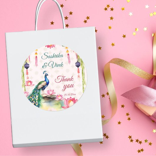 Peacock lotus Indiase bruiloft dank u gunst Ronde Sticker