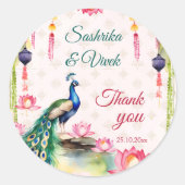 Peacock lotus Indiase bruiloft dank u gunst Ronde Sticker (Voorkant)