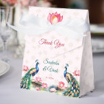 Peacock lotus Indiase bruiloft gunsten Bedankdoosjes<br><div class="desc">Peacock en lotus waterverf Indiase huwelijksgunst geschenkdoos. Twee prachtige pauwen lotusbloemen en slingers sjabloon gunst doos.</div>