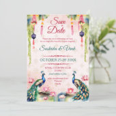 Peacock lotus Indiase bruiloft opslaan van de datu Kaart (Staand voorkant)