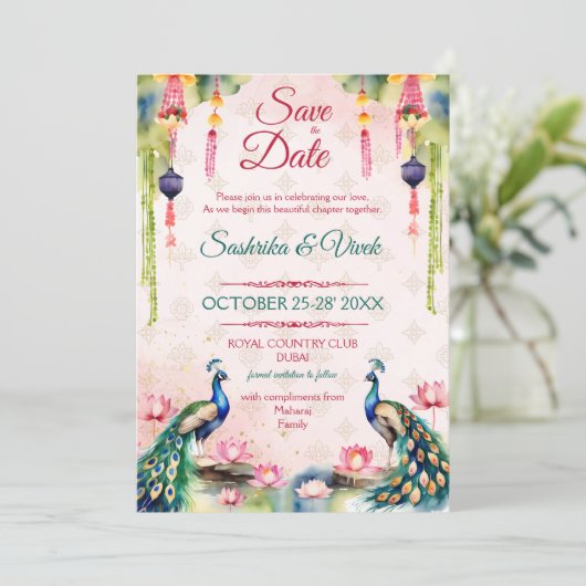 Peacock lotus Indiase bruiloft opslaan van de datu Kaart (Staand voorkant)