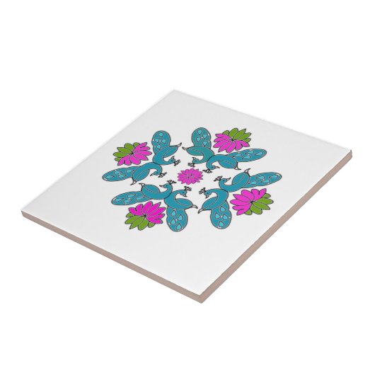 Peacock Lotus Rangoli Tegeltje (Zijkant)