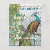 Peacock Love Bird Sitting in a Tree Save the Date Aankondigingskaart (Voorkant)