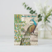 Peacock Love Bird Sitting in a Tree Save the Date Aankondigingskaart (Staand voorkant)