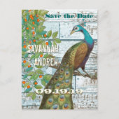 Peacock Love Bird Sitting in a Tree Save the Date Aankondigingskaart (Voorkant)