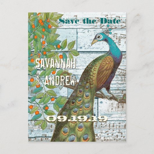 Peacock Love Bird Sitting in a Tree Save the Date Aankondigingskaart (Voorkant)