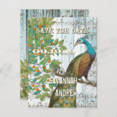 Peacock Love Bird Sitting in a Tree Save the Date Aankondigingskaart (Voorkant / Achterkant)
