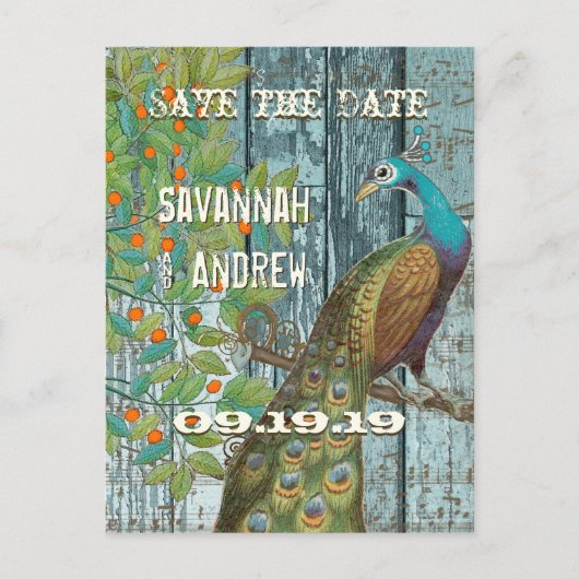 Peacock Love Bird Sitting in a Tree Save the Date Aankondigingskaart (Voorkant)
