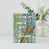Peacock Love Bird Sitting in a Tree Save the Date Aankondigingskaart (Staand voorkant)