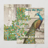 Peacock Love Bird Sitting in a Tree Save the Date Aankondigingskaart (Voorkant / Achterkant)