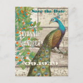 Peacock Love Bird Sitting in a Tree Save the Date Aankondigingskaart (Voorkant)