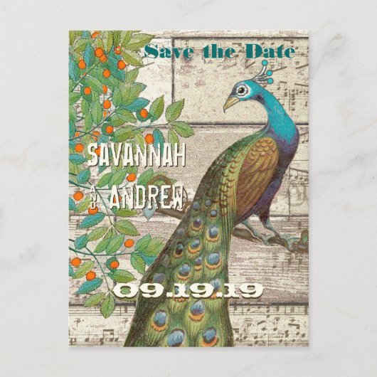Peacock Love Bird Sitting in a Tree Save the Date Aankondigingskaart (Voorkant)
