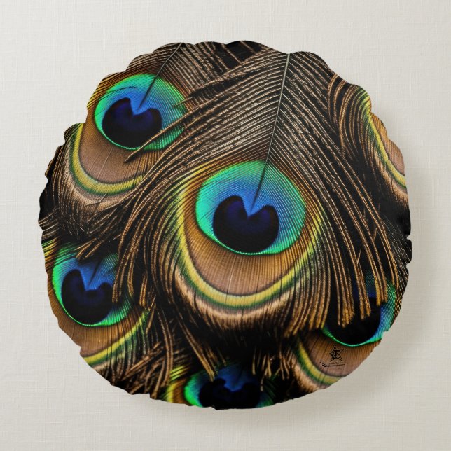 Peacock Love Rond Kussen (Voorkant)