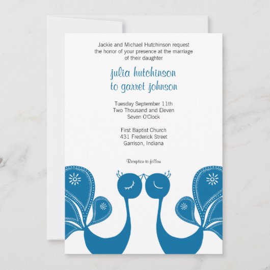 Peacock Love Wedding Invite - Ocean Breeze Kaart (Voorkant)