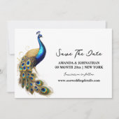 Peacock luxe vogel wit goud minimalistische chic save the date (Voorkant)