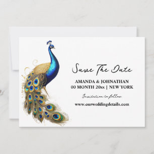Peacock luxe vogel wit goud minimalistische chic save the date