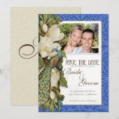 Peacock Magnolia Floral Swirl Damask Wedding Kaart (Voorkant / Achterkant)