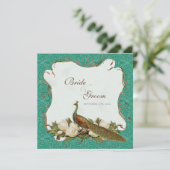 Peacock Magnolia Floral Swirl Damask Wedding Kaart (Staand voorkant)