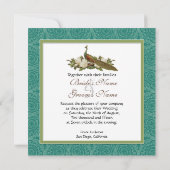 Peacock Magnolia Floral Swirl Damask Wedding Kaart (Achterkant)
