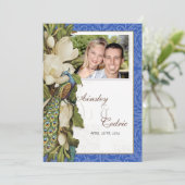 Peacock Magnolia Floral Swirl Damask Wedding Kaart (Staand voorkant)