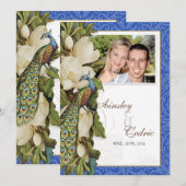 Peacock Magnolia Floral Swirl Damask Wedding Kaart (Voorkant / Achterkant)
