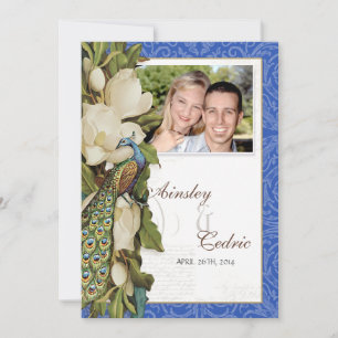Peacock Magnolia Floral Swirl Damask Wedding Kaart