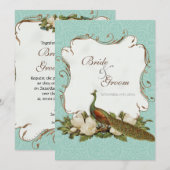 Peacock Magnolia Floral Swirl Damask Wedding Kaart (Voorkant / Achterkant)