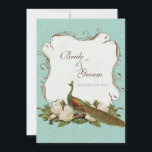 Peacock Magnolia Floral Swirl Damask Wedding Kaart<br><div class="desc">Deze elegante en verfijnde uitnodiging combineert het beste van traditie en de frisheid van de hedendaagse. Het mengen van kunstelementen en hedendaags waterverf kunstwerk hand geschilderd door Audrey Jeanne Roberts geeft een mooie en tijdloze kwaliteit aan deze uitnodiging. Een statige pauw rust op elegant met de hand geschilderde wervelingen en...</div>