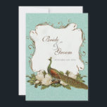 Peacock Magnolia Floral Swirl Damask Wedding Kaart<br><div class="desc">Deze elegante en verfijnde uitnodiging combineert het beste van traditie en de frisheid van de hedendaagse. Het mengen van kunstelementen en hedendaags waterverf kunstwerk hand geschilderd door Audrey Jeanne Roberts geeft een mooie en tijdloze kwaliteit aan deze uitnodiging. Een statige pauw rust op elegant met de hand geschilderde wervelingen en...</div>