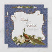 Peacock Magnolia Floral Swirl Damask Wedding Navy Kaart (Voorkant / Achterkant)