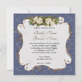 Peacock Magnolia Floral Swirl Damask Wedding Navy Kaart (Achterkant)