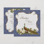 Peacock Magnolia Floral Swirl Damask Wedding Navy Kaart (Voorkant / Achterkant)