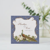 Peacock Magnolia Floral Swirl Damask Wedding Navy Kaart (Staand voorkant)