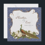 Peacock Magnolia Floral Swirl Damask Wedding Navy Kaart<br><div class="desc">Deze elegante en verfijnde uitnodiging combineert het beste van traditie en de frisheid van de hedendaagse. Het mengen van kunstelementen en hedendaags waterverf kunstwerk hand geschilderd door Audrey Jeanne Roberts geeft een mooie en tijdloze kwaliteit aan deze uitnodiging. Een statige pauw rust op elegant met de hand geschilderde wervelingen en...</div>