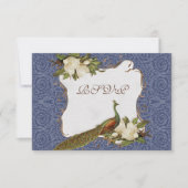 Peacock Magnolia Floral Swirl Damask Wedding Navy RSVP Kaartje (Voorkant)