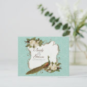 Peacock Magnolia Floral Swirl Damask Wedding RSVP Kaartje (Staand voorkant)