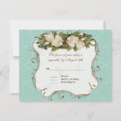 Peacock Magnolia Floral Swirl Damask Wedding RSVP Kaartje (Achterkant)