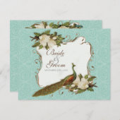 Peacock Magnolia Floral Swirl Damask Wedding RSVP Kaartje (Voorkant / Achterkant)