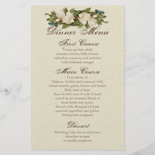 Peacock Magnolia Swirl - Kaart menu diner (Achterkant)