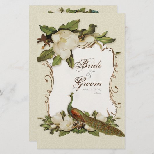 Peacock Magnolia Swirl - Kaart menu diner (Voorkant / Achterkant)