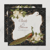  Peacock & Magnolia Swirls Bruiloft Uitnodigen Kaart (Voorkant / Achterkant)