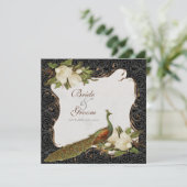  Peacock & Magnolia Swirls Bruiloft Uitnodigen Kaart (Staand voorkant)